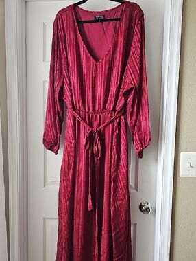 BloomChic Red Striped V-Neck Maxi Dress